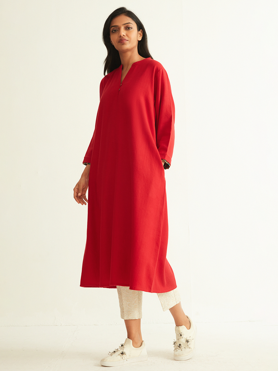 Buy Mandarin Collar Straight Red Kurta Ladies Kurta Online Ancestry